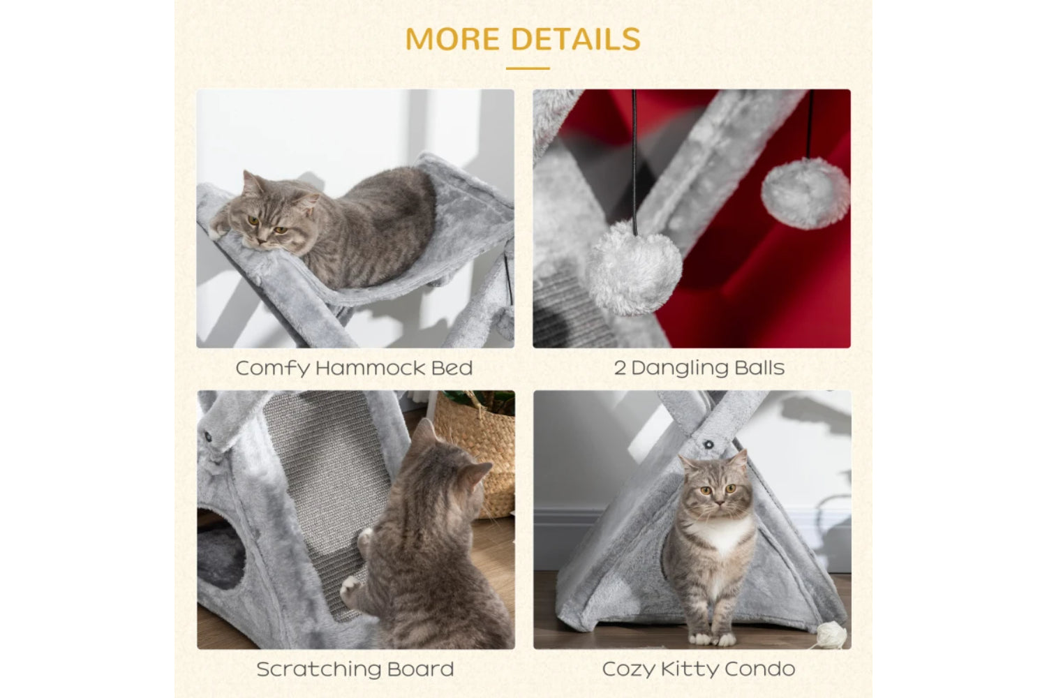 PawHut Cat Scratching Tree | Grey-3