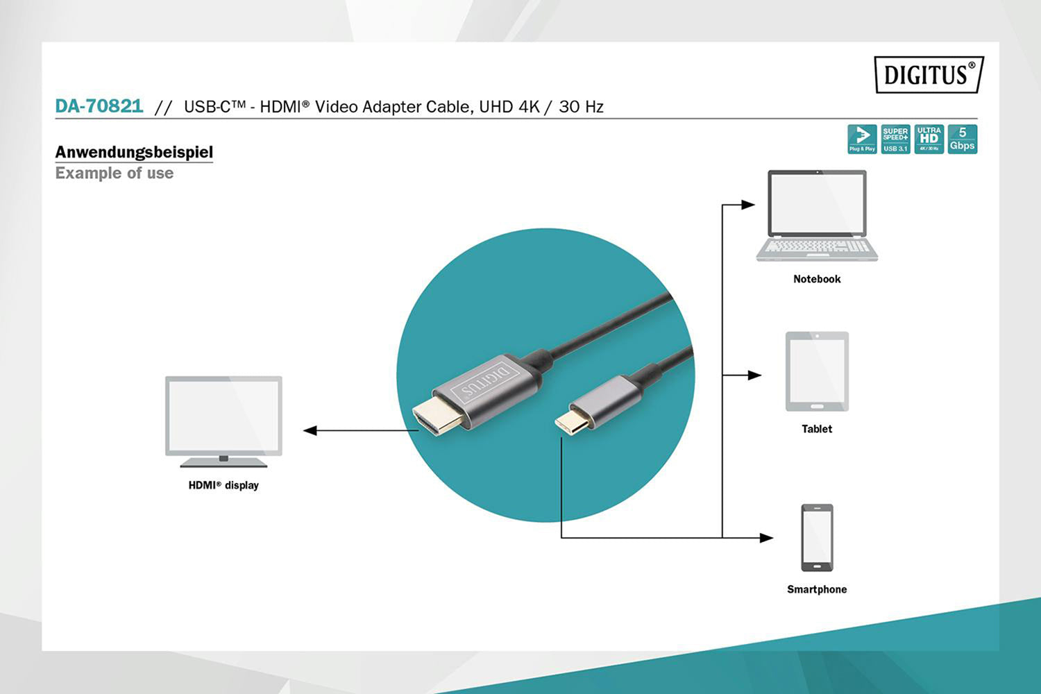 Digitus USB-C & HDMI Video Adapter Cable | Black-7
