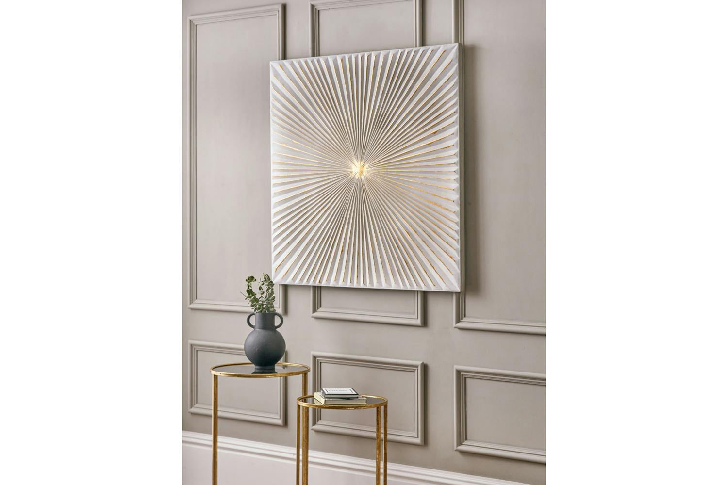 Sunburst Unframed Textured Metal Wall Art | White/Gold | 100 x 100 cm-2