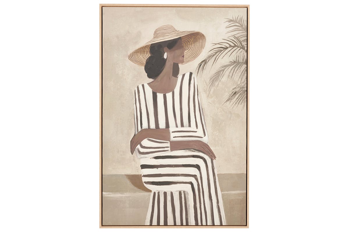 Striped Dress Lady Canvas Wall Art | Brown/Natural