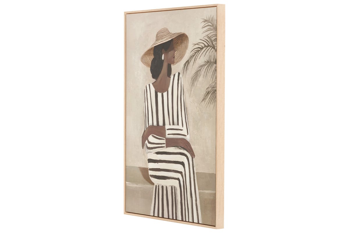 Striped Dress Lady Canvas Wall Art | Brown/Natural-3