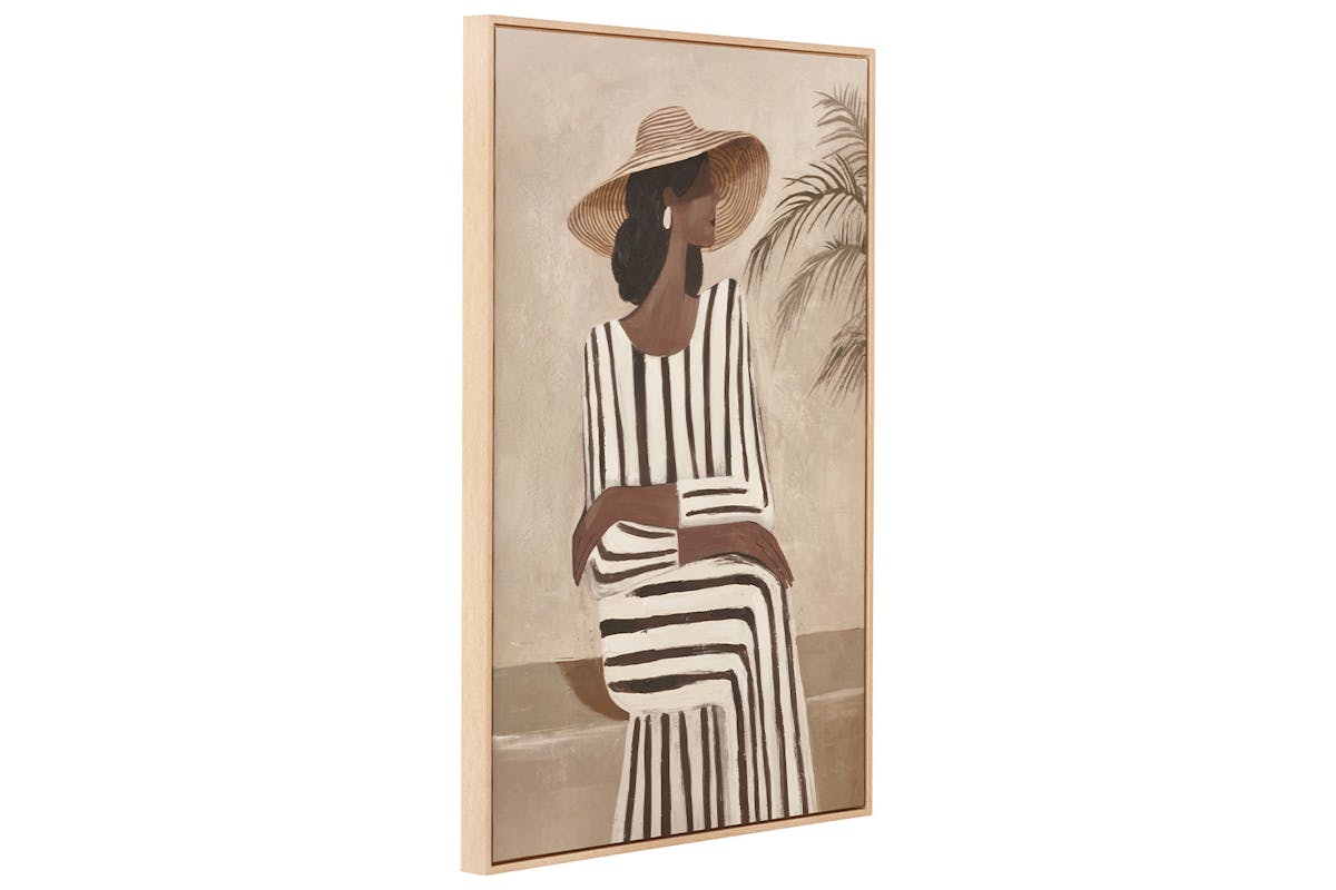 Striped Dress Lady Canvas Wall Art | Brown/Natural-4