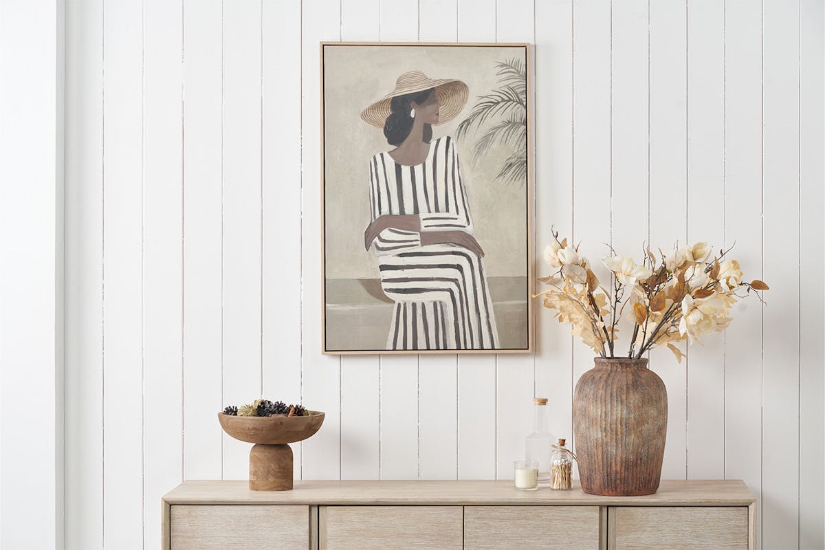 Striped Dress Lady Canvas Wall Art | Brown/Natural-2