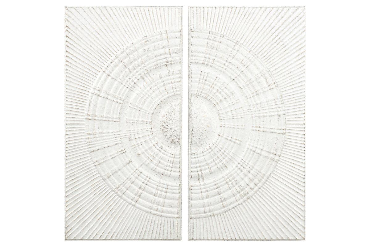 S/2 Antique White Moulded Metal Circle Wall Art | White | 91 x 46 cm