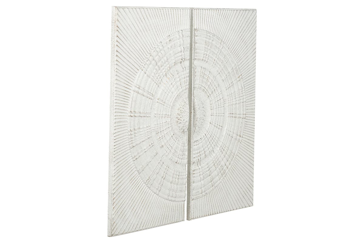 S/2 Antique White Moulded Metal Circle Wall Art | White | 91 x 46 cm-4