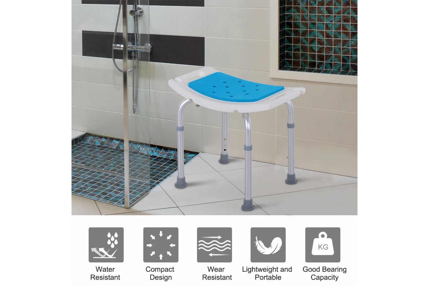 Homcom Aluminium Alloy 6-Level Non-Slip Bathroom Stool | Multicolour-3