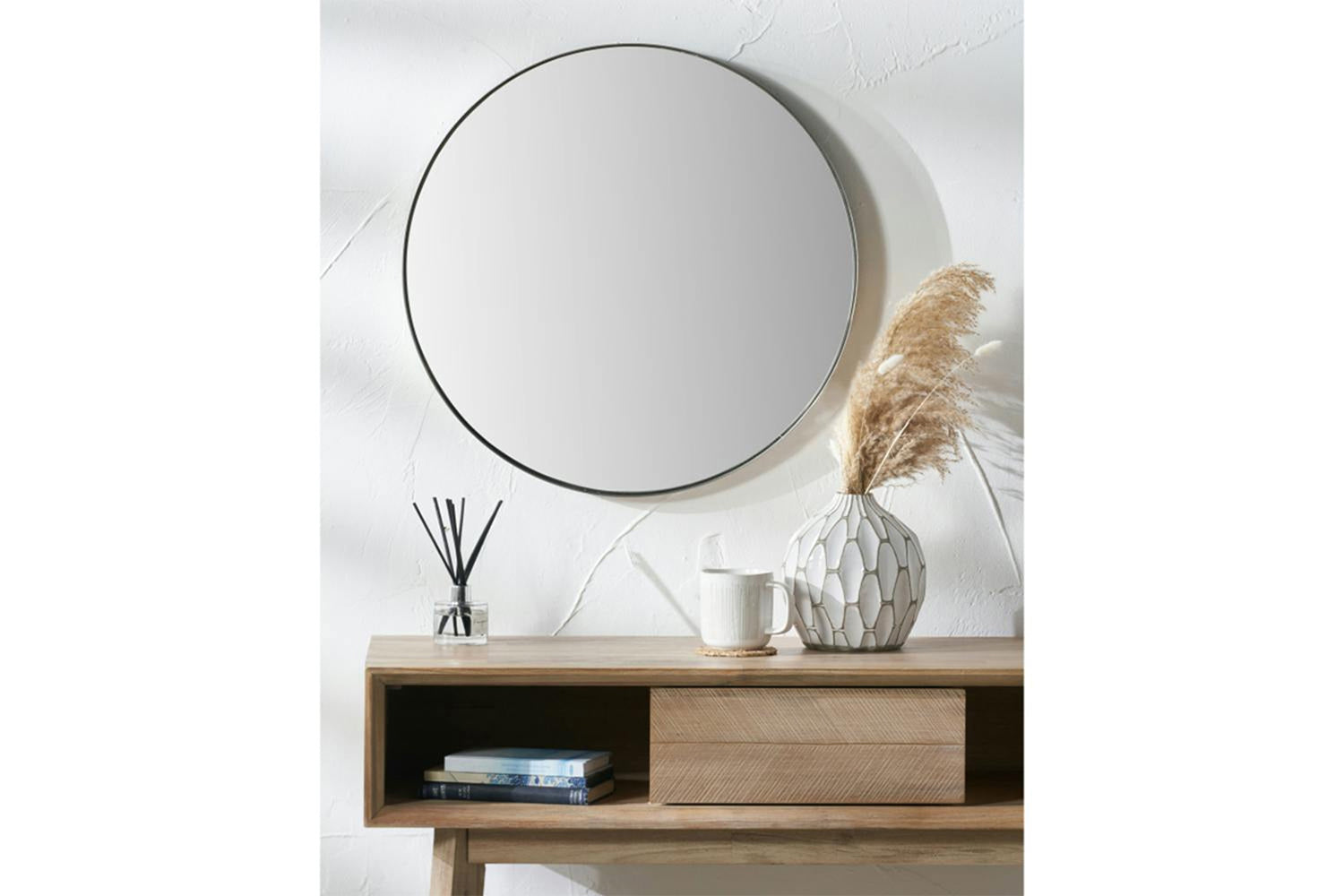 Slim Frame Round Wall Mirror | Silver | 80 cm-2