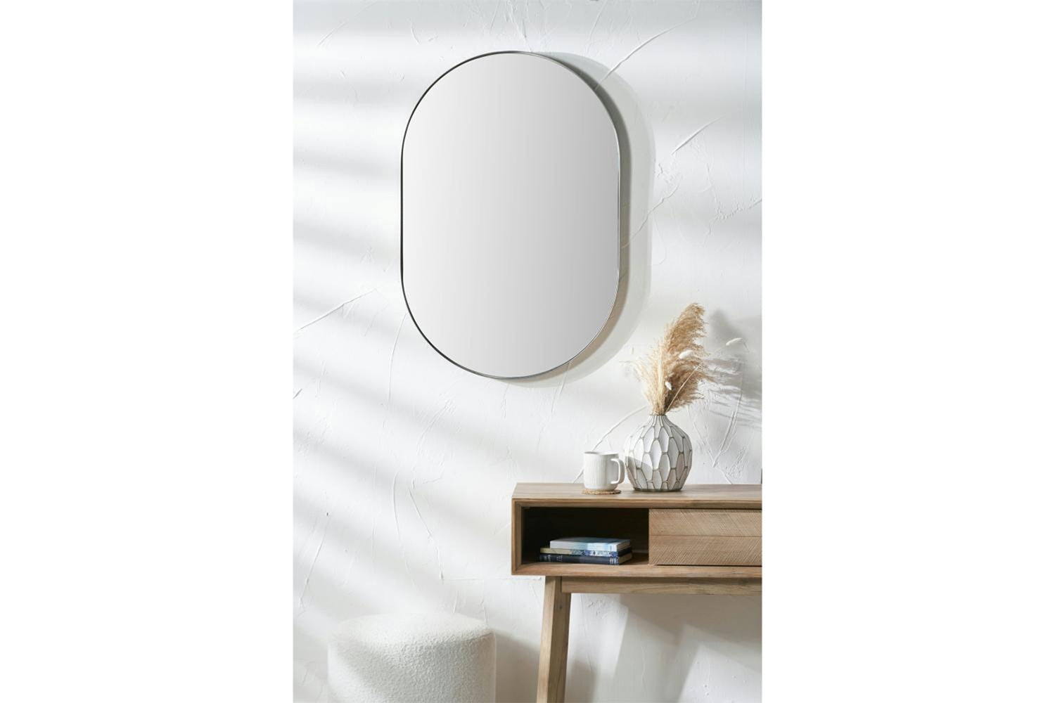 Slim Frame Oval Wall Mirror | Silver | 60 x 90 cm-2