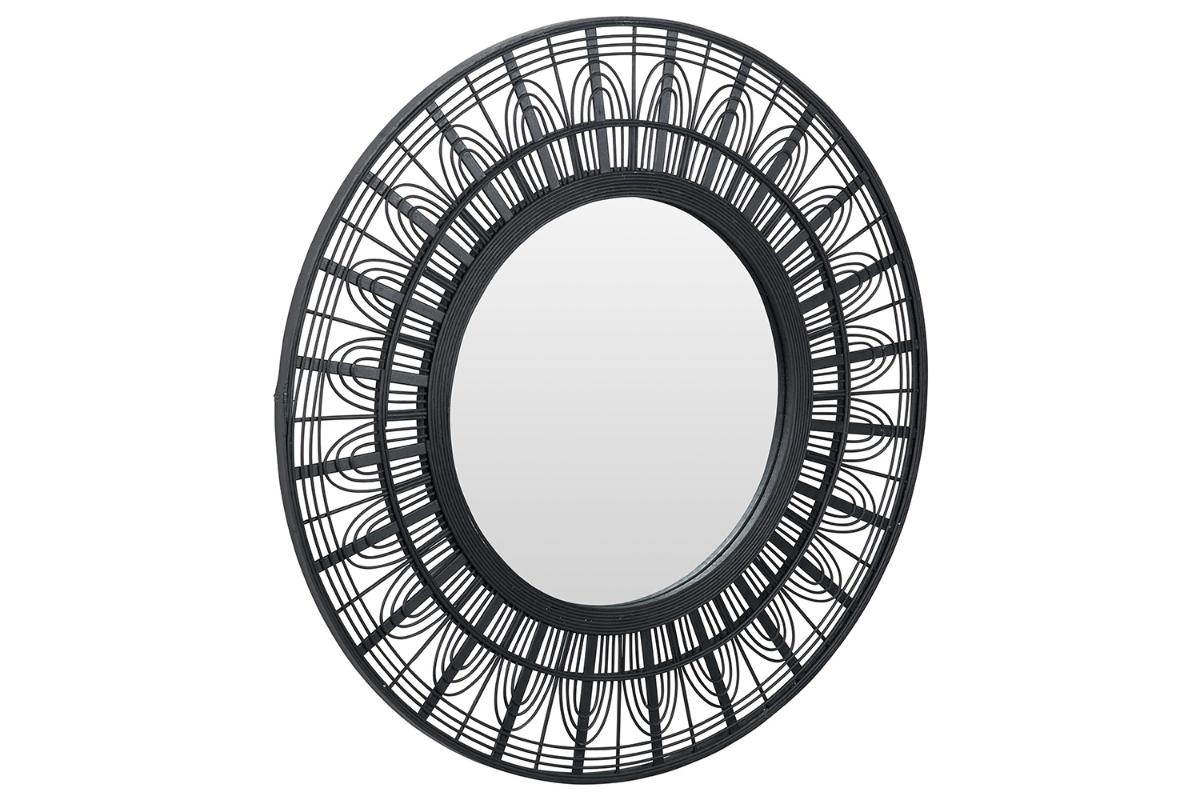 Round Bamboo Frame Wall Mirror | Black | 90 cm-3