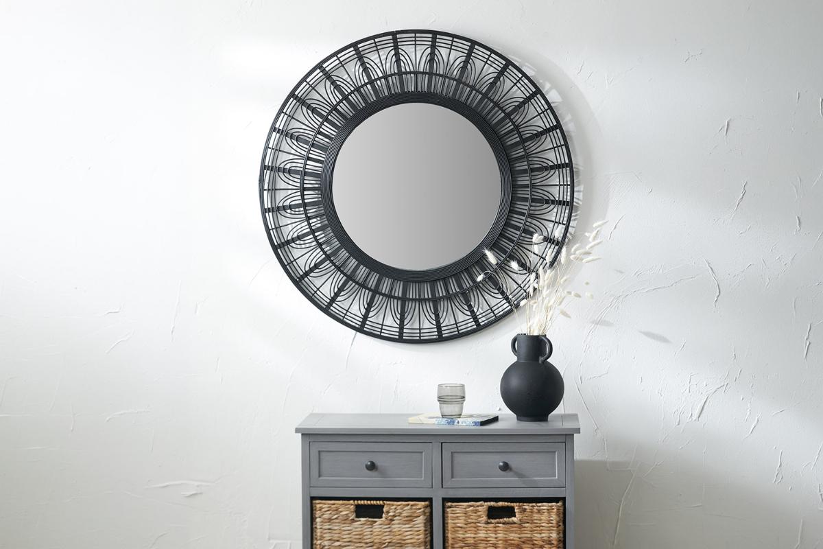 Round Bamboo Frame Wall Mirror | Black | 90 cm-2