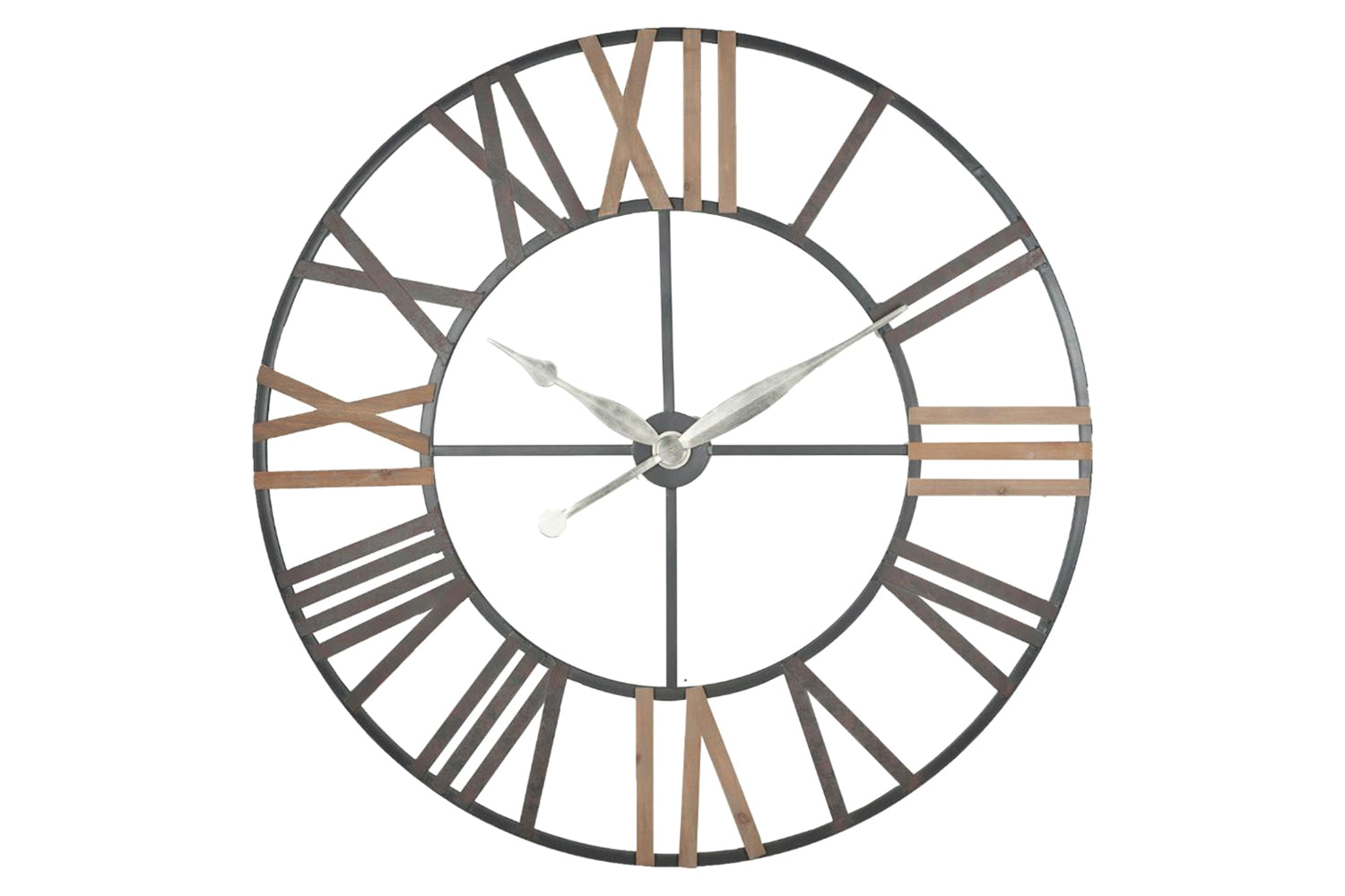 Metal & Wood Round Wall Clock | Grey/Copper | 120 cm
