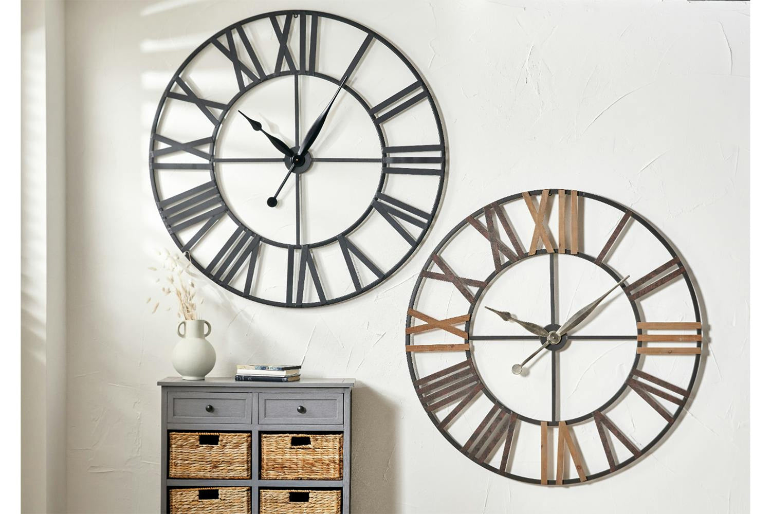 Metal & Wood Round Wall Clock | Grey/Copper | 120 cm-2