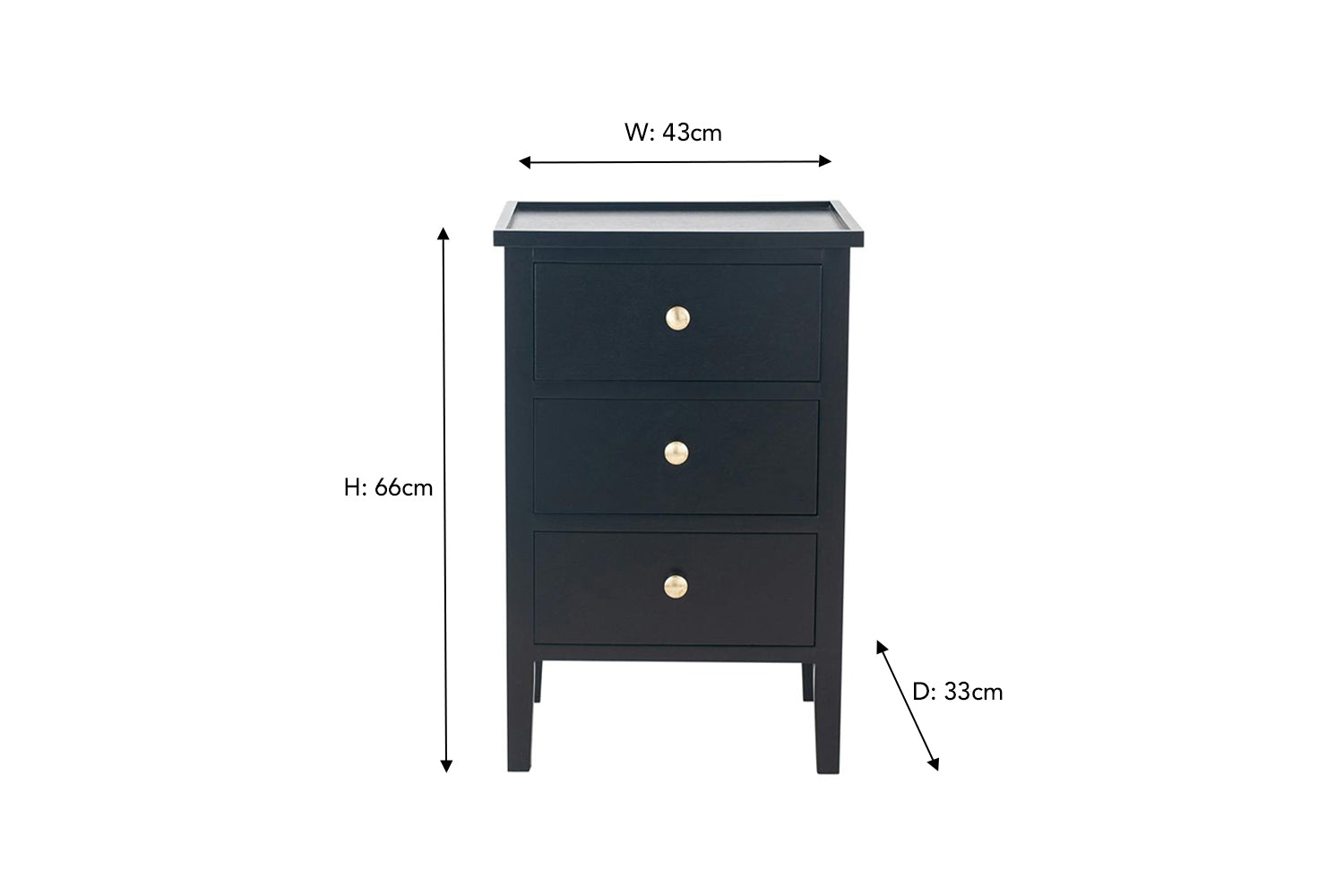 Satin Bedside Locker | 3 Drawer | Black-3
