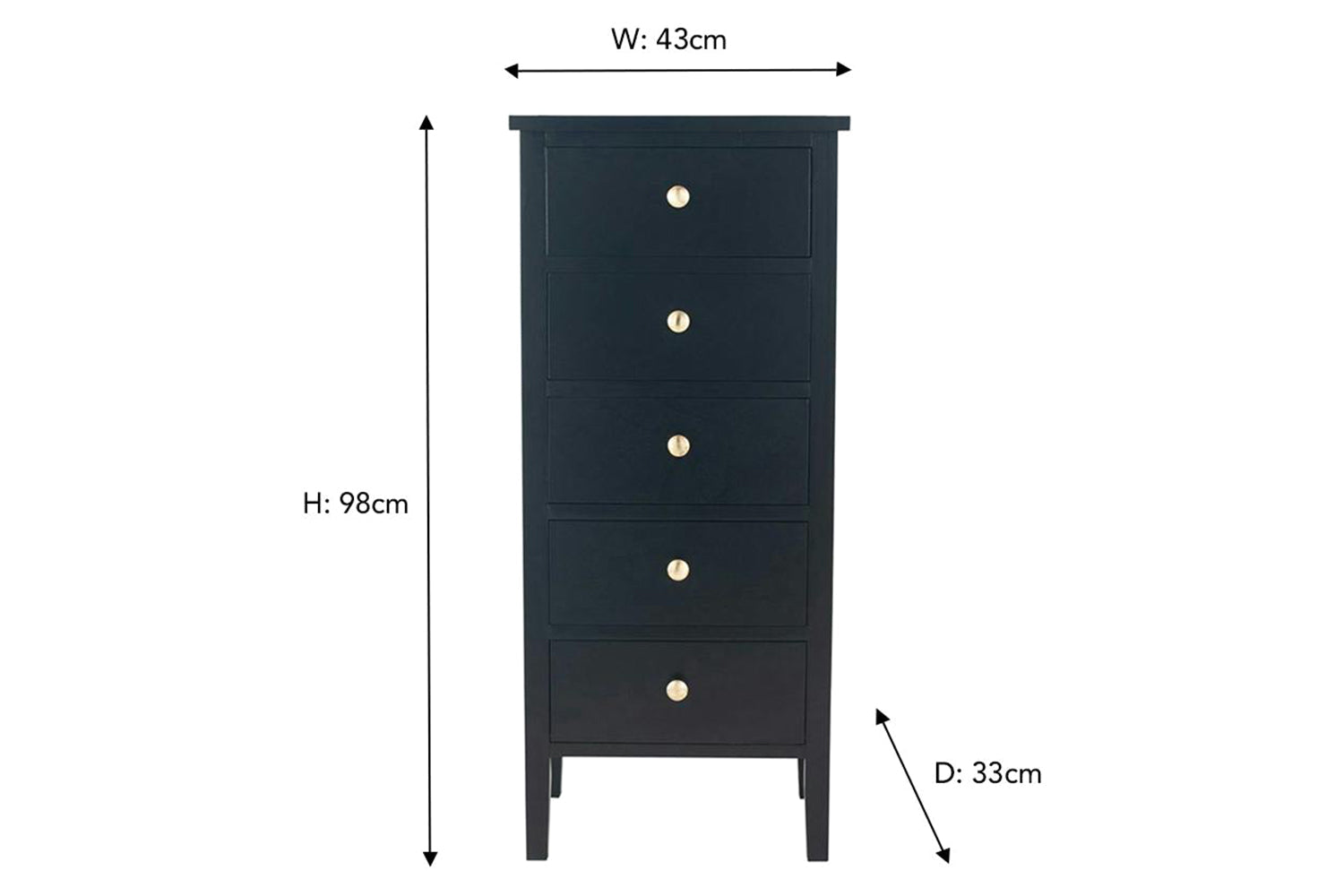 Satin Tallboy | 5 Drawer | Black-2