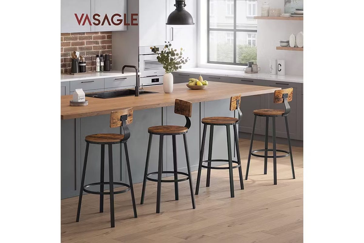Vasagle High Back Bar Stools Steel Frame | Set of 2 | Rustic Brown/Black [Ex-Display - DC250587-000009]-2