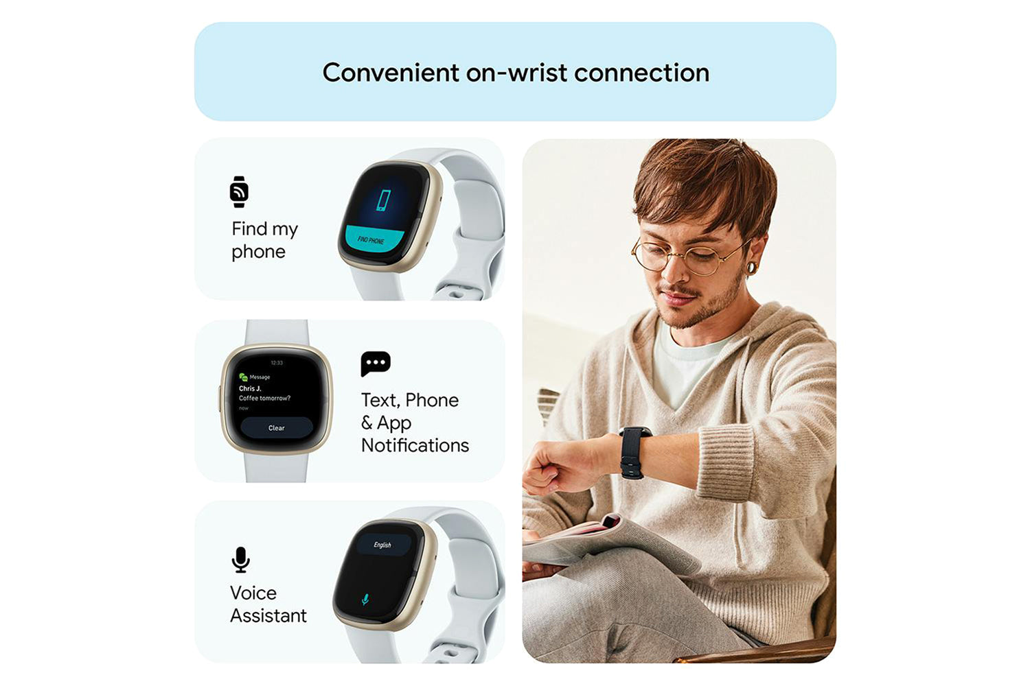 Fitbit Sense 2 Smartwatch | Blue Mist & Soft Gold-7