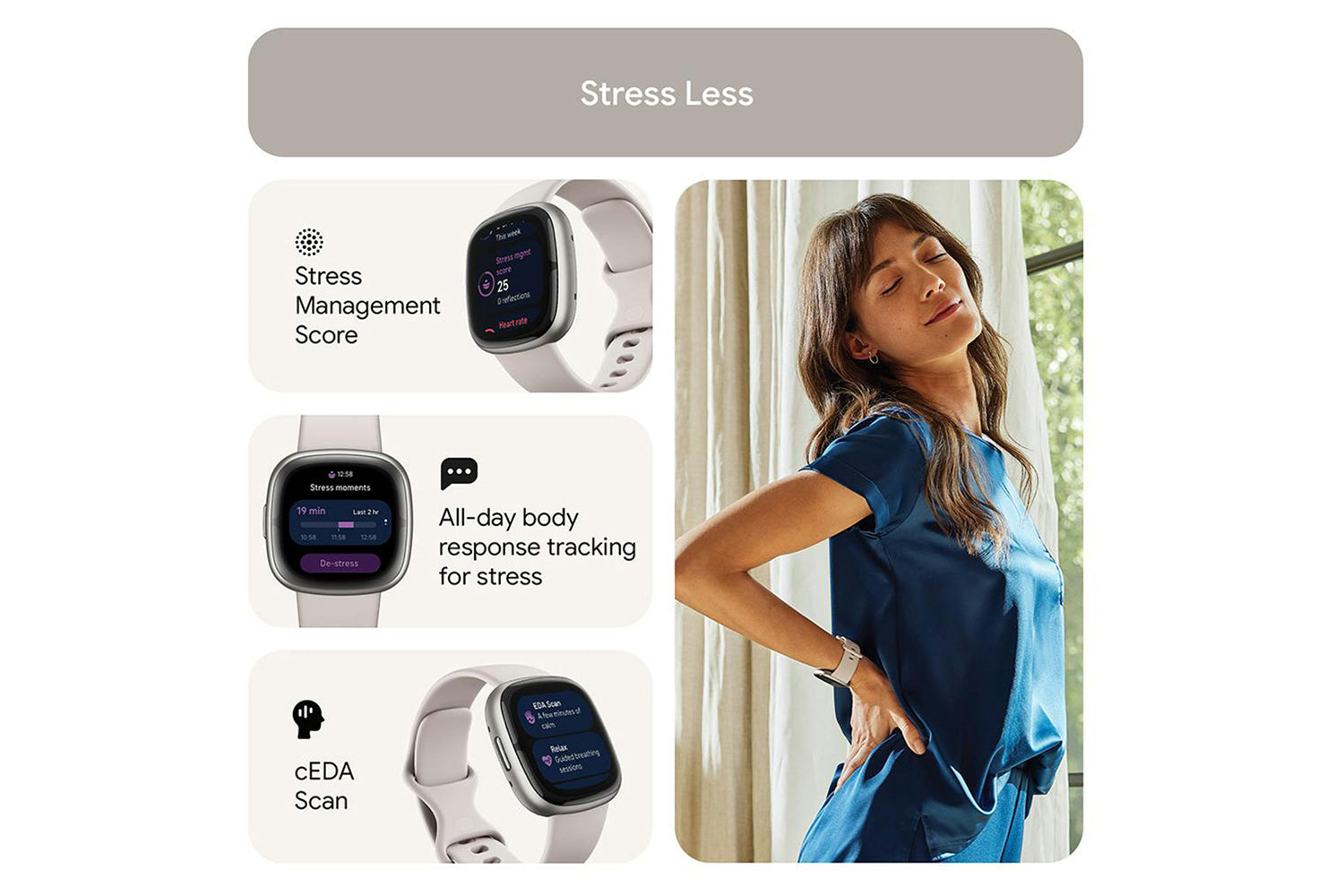 Fitbit Sense 2 Smartwatch | Lunar White & Platinum-2
