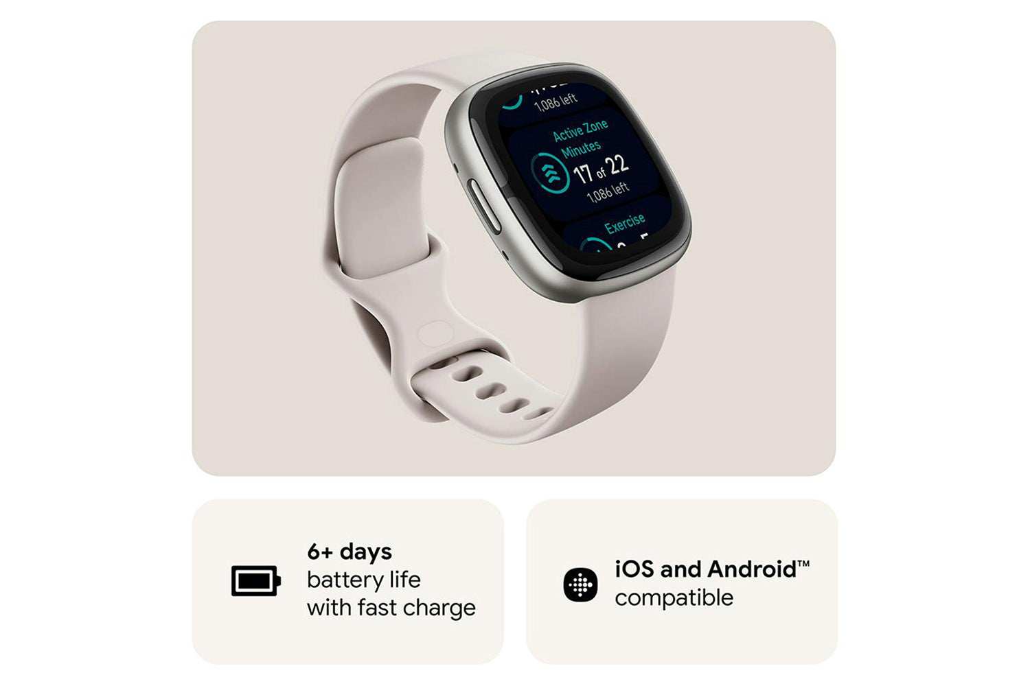 Fitbit Sense 2 Smartwatch | Lunar White & Platinum-5