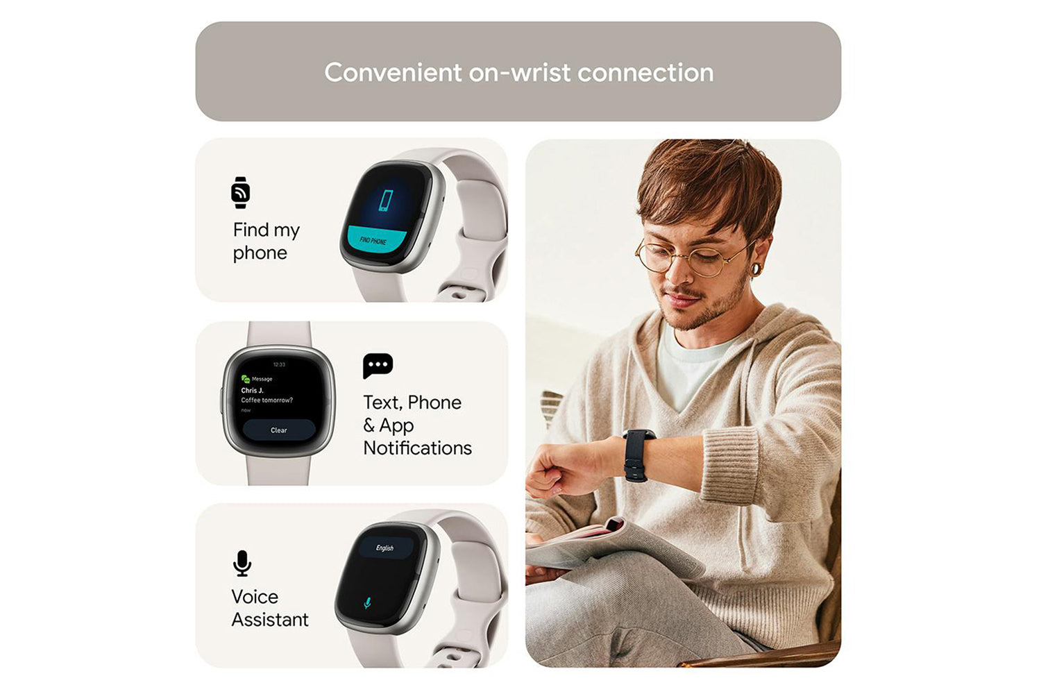 Fitbit Sense 2 Smartwatch | Lunar White & Platinum-7