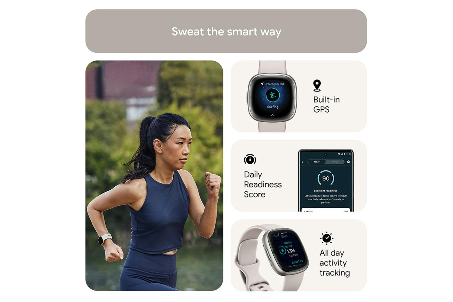 Fitbit Sense 2 Smartwatch | Lunar White & Platinum-8