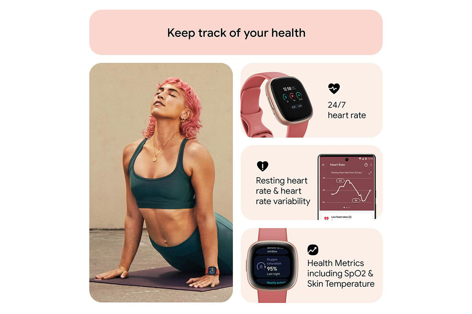 Fitbit Versa 4 Smartwatch | Pink Sand & Copper Rose-3