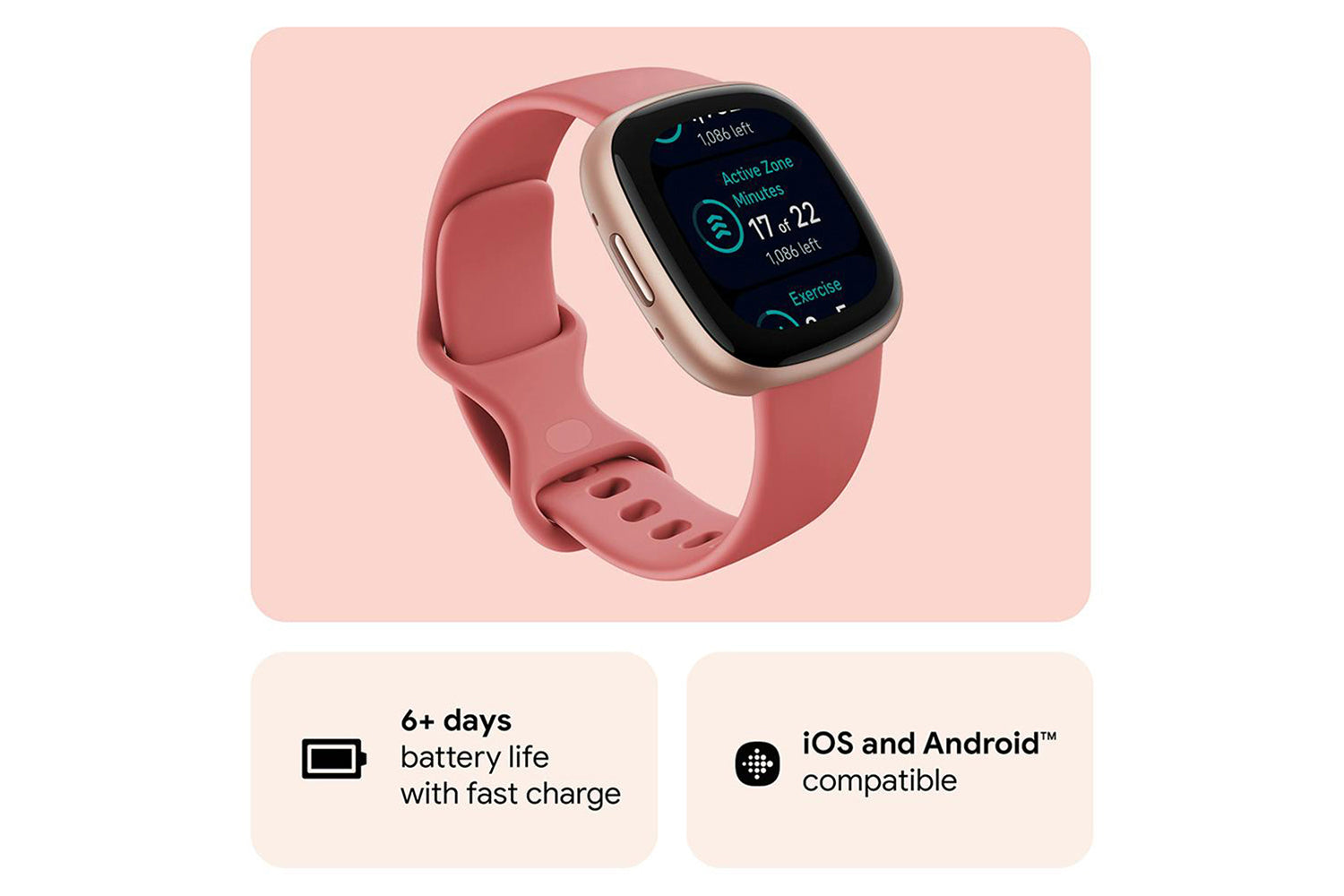 Fitbit Versa 4 Smartwatch | Pink Sand & Copper Rose-5