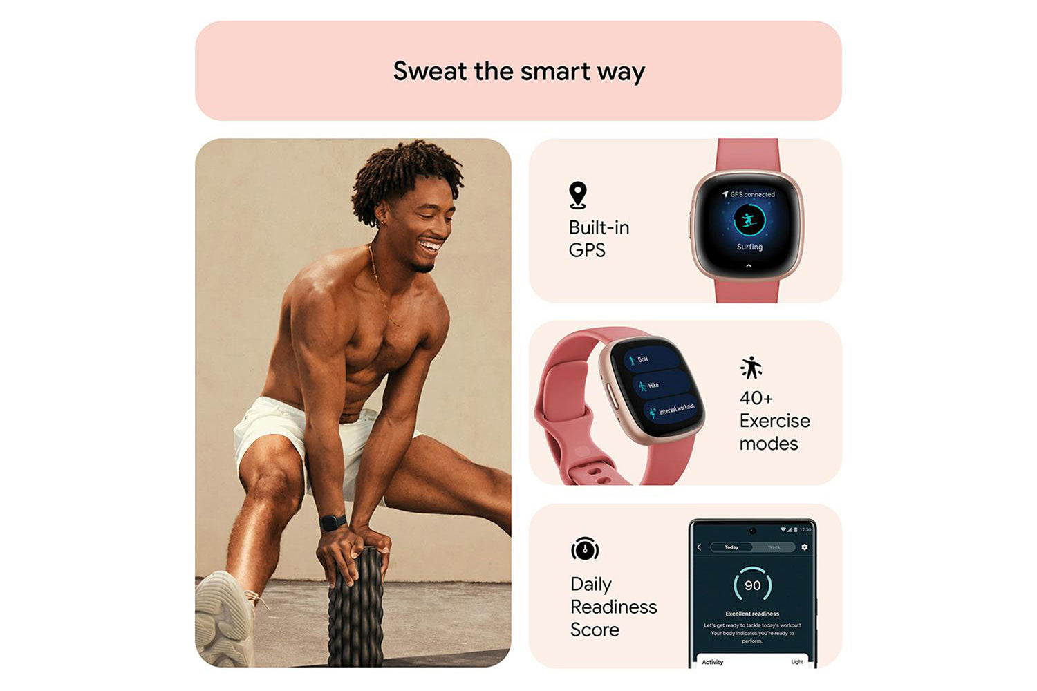 Fitbit Versa 4 Smartwatch | Pink Sand & Copper Rose-6
