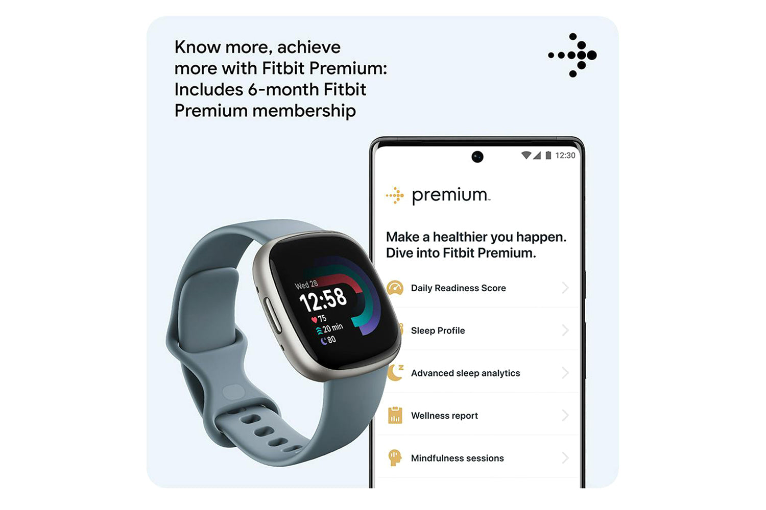 Fitbit Versa 4 Smartwatch | Waterfall Blue & Platinum-4