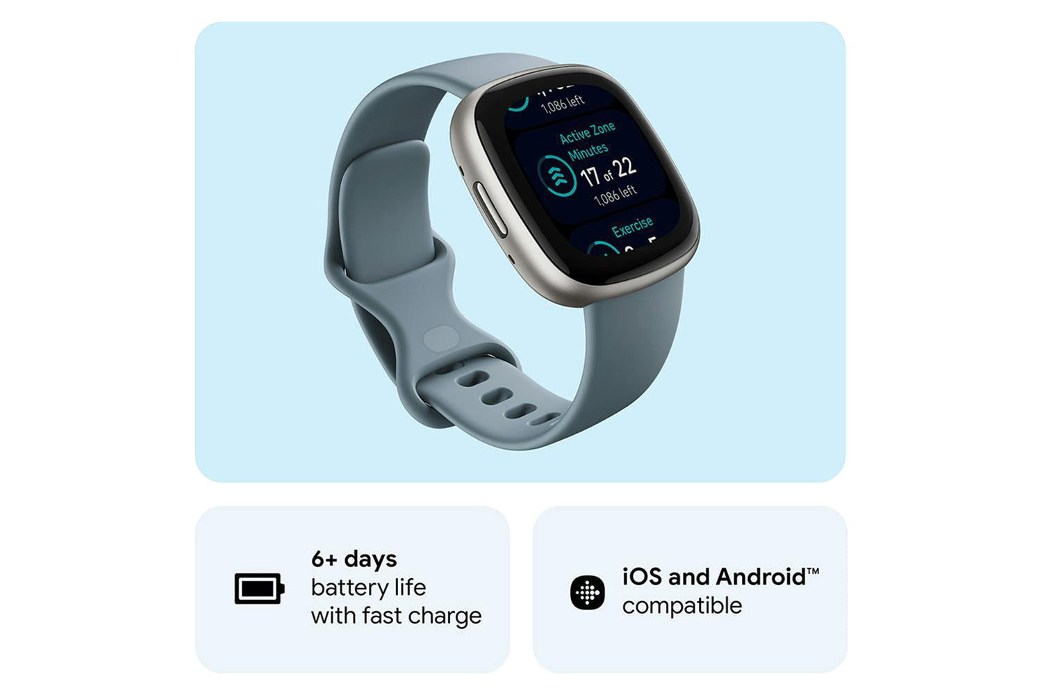 Fitbit Versa 4 Smartwatch | Waterfall Blue & Platinum-5