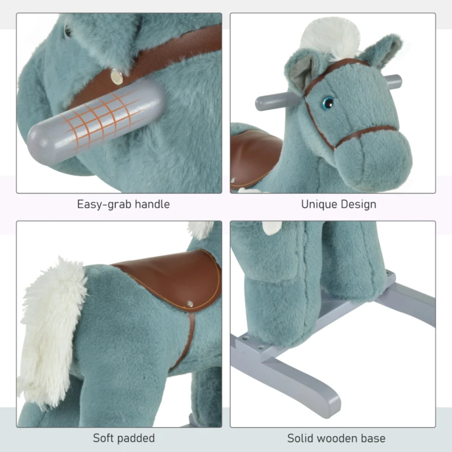 Homcom Childrens Rocking Horse Animal Rocker Toy | Blue-4