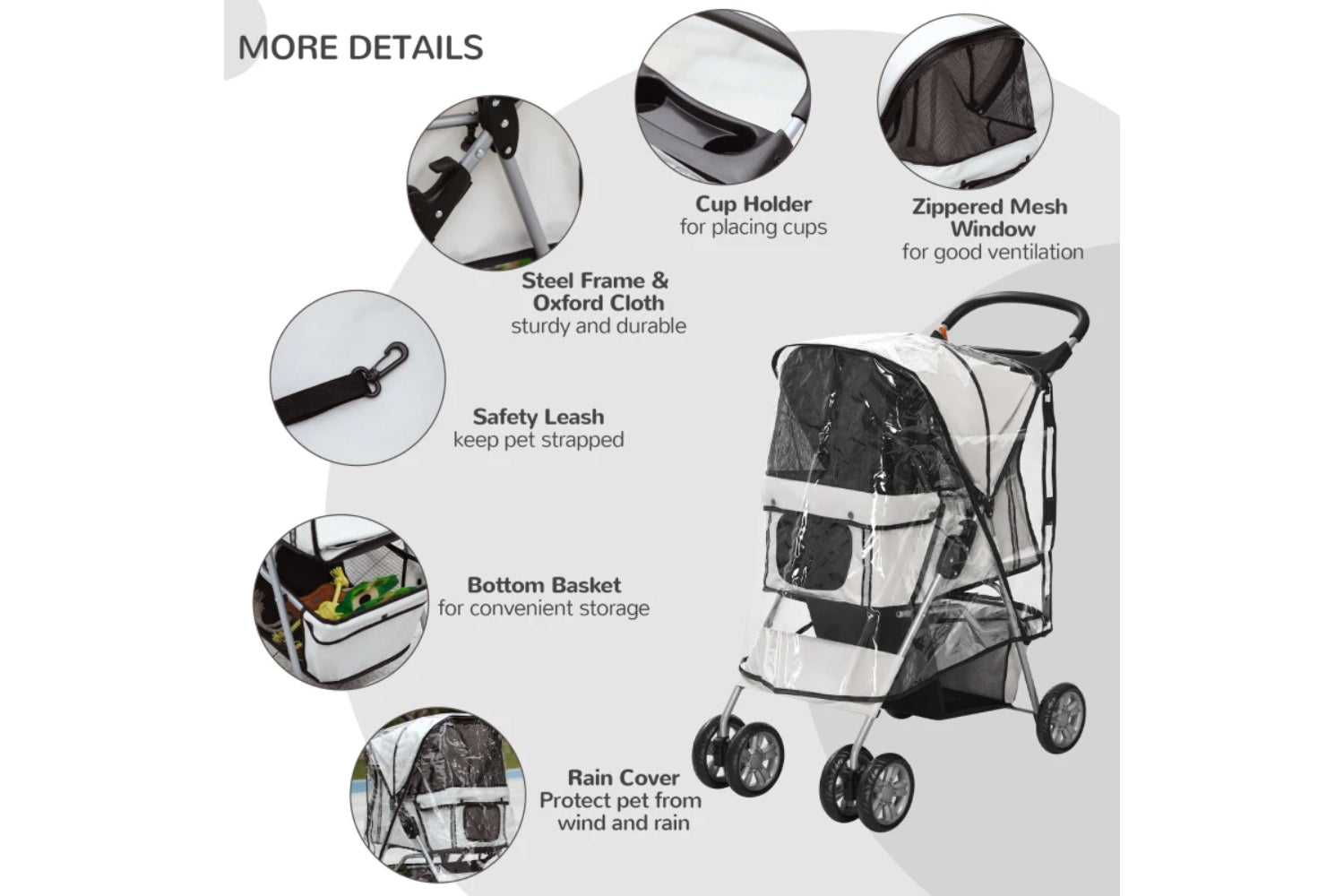 PawHut Foldable Pet Stroller | Grey-3