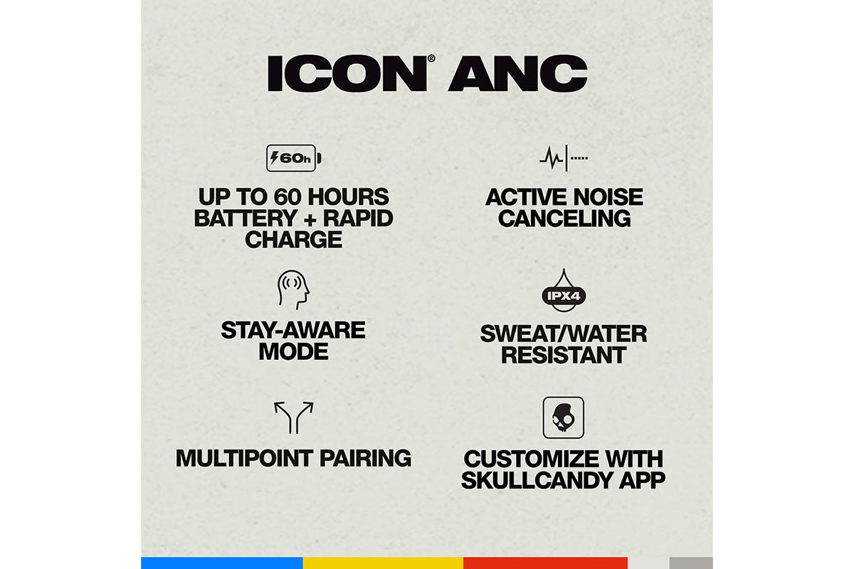 Skullcandy Icon ANC Wireless Headphones with Active Noise Cancelling | Bone-7