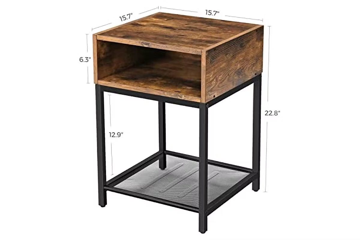 Vasagle Bedside Table with Open Compartment and Mesh Shelf | Vintage/Dark Brown [Ex-Display - DC250587-000125]-3