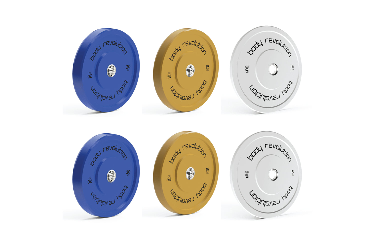 Body Revolution Olympic Bumper Plates Colour 80kg Set 2x5kg 2x15kg 2x20kg