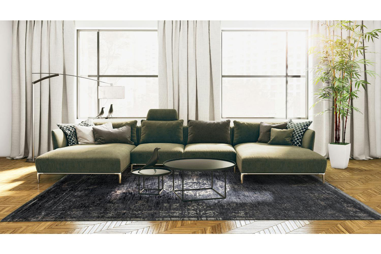 Louis De Poortere | Medallion Eco Rug | Mineral Black | 200 x 280 cm-3