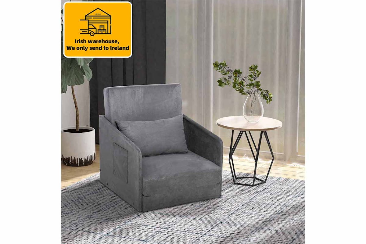 Homcom Faux Suede Single Sofa Bed with Pillow | Grey-2