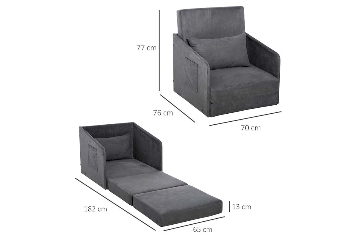 Homcom Faux Suede Single Sofa Bed with Pillow | Grey-7