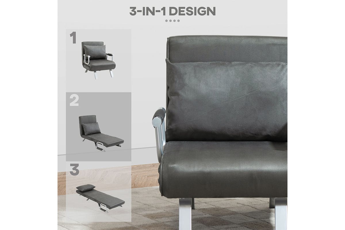 Homcom Suede 5-Position Single Sofa Bed | Grey-4