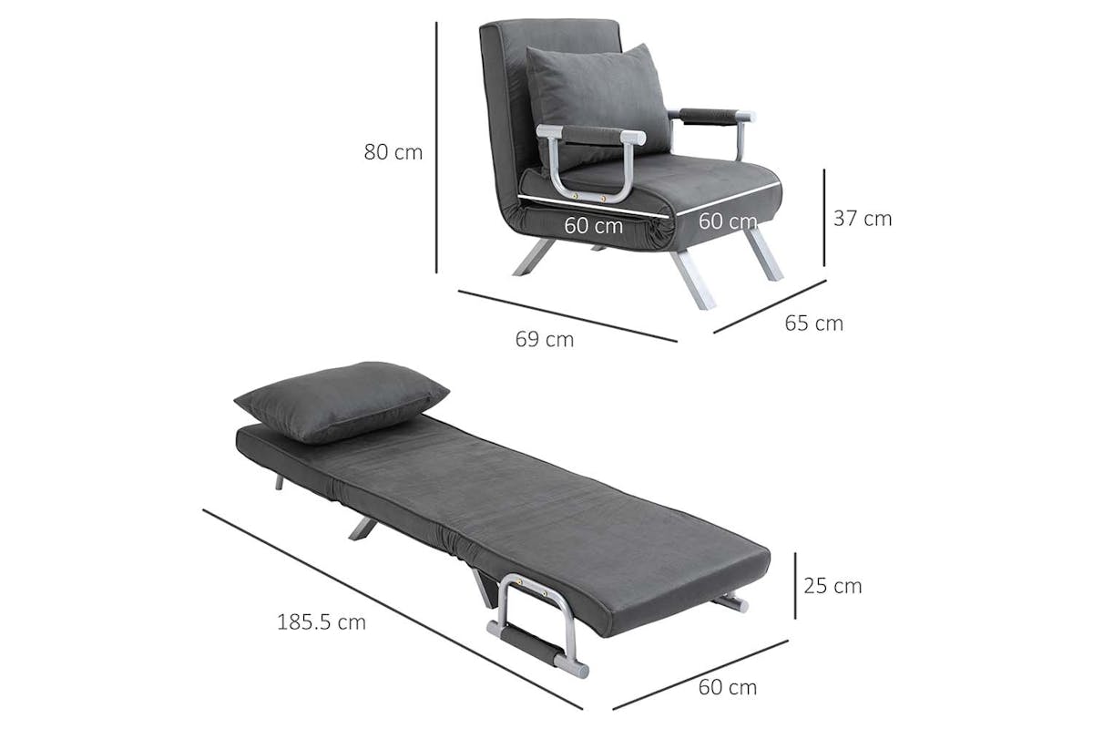 Homcom Suede 5-Position Single Sofa Bed | Grey-7