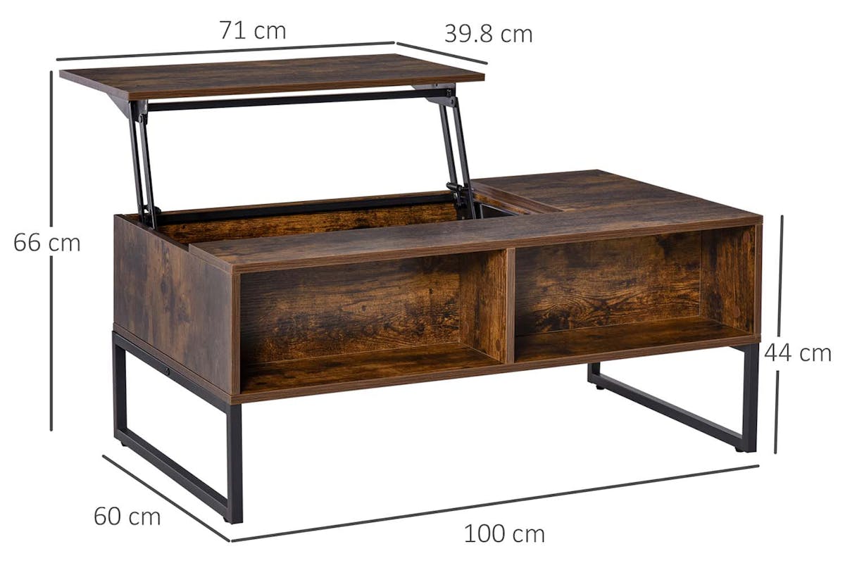 Homcom Lift Top Coffee Table with 2 Storage Drawer | Rustic Brown-6