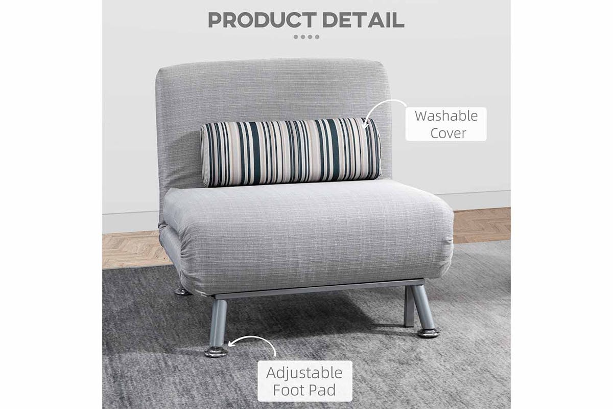 Homcom Single Sleeper Foldable Sofa Bed with Pillow | Grey-4