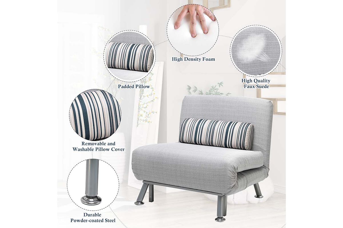 Homcom Single Futon Sofa Bed | Linen Fabric | Grey-4