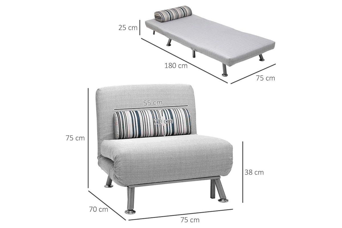 Homcom Single Futon Sofa Bed | Linen Fabric | Grey-7