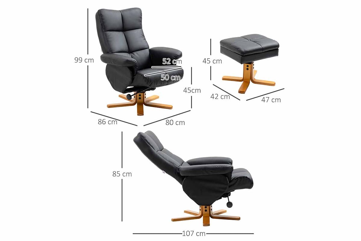 Homcom Recliner Chair with Footstool | Black-5
