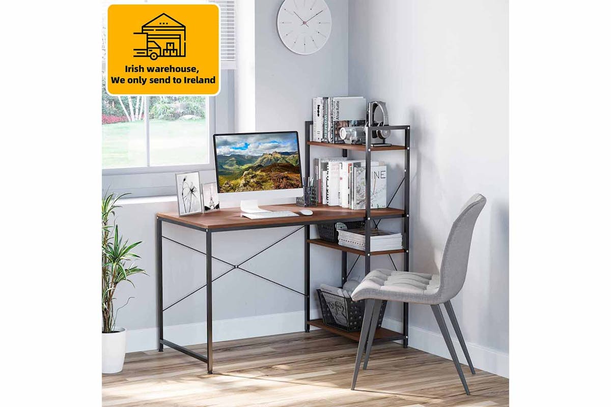 Homcom Computer Desk with Bookshelf | Walnut/Black-6