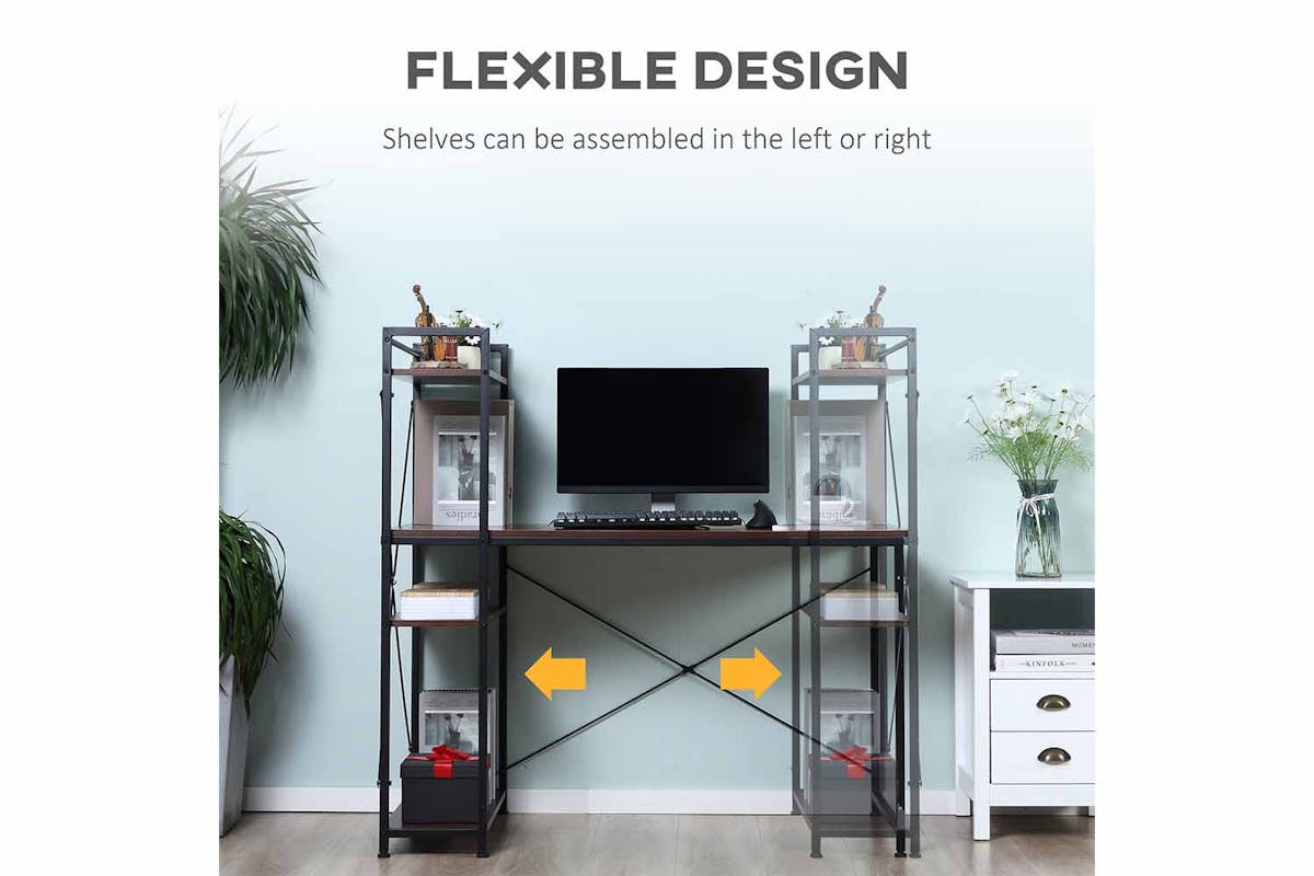 Homcom Computer Desk with Bookshelf | Walnut/Black-5