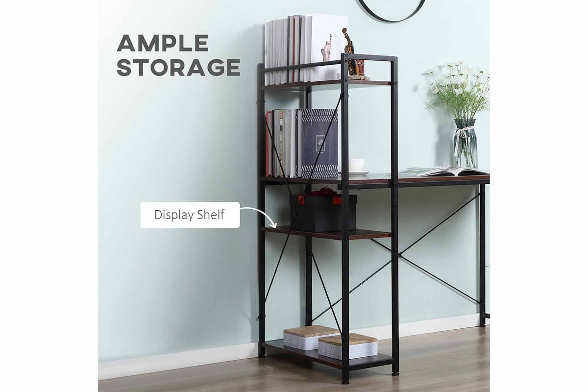Homcom Computer Desk with Bookshelf | Walnut/Black-4