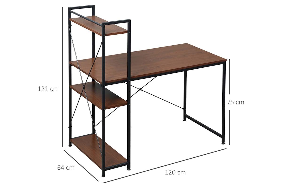 Homcom Computer Desk with Bookshelf | Walnut/Black-7