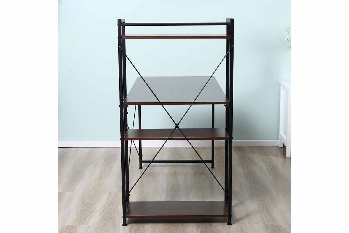 Homcom Computer Desk with Bookshelf | Walnut/Black-2