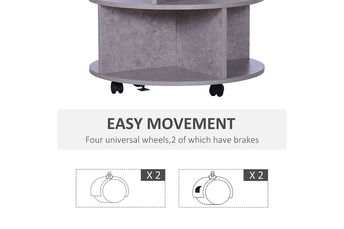Homcom 2-Tier Round Coffee Table with Wheels & Storage | Cement-4